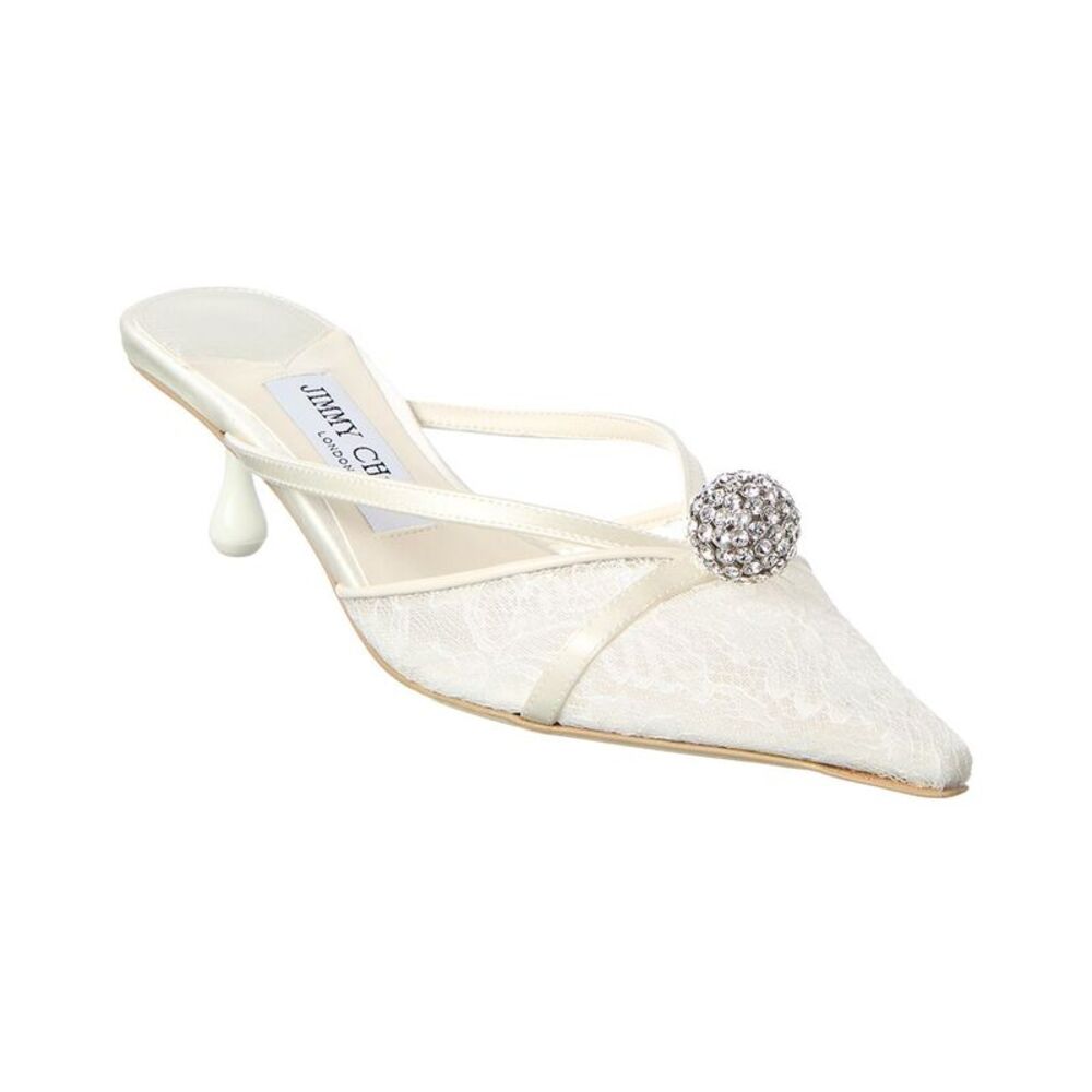 Jimmy Choo Sana 50 Lace & Satin Mule, White